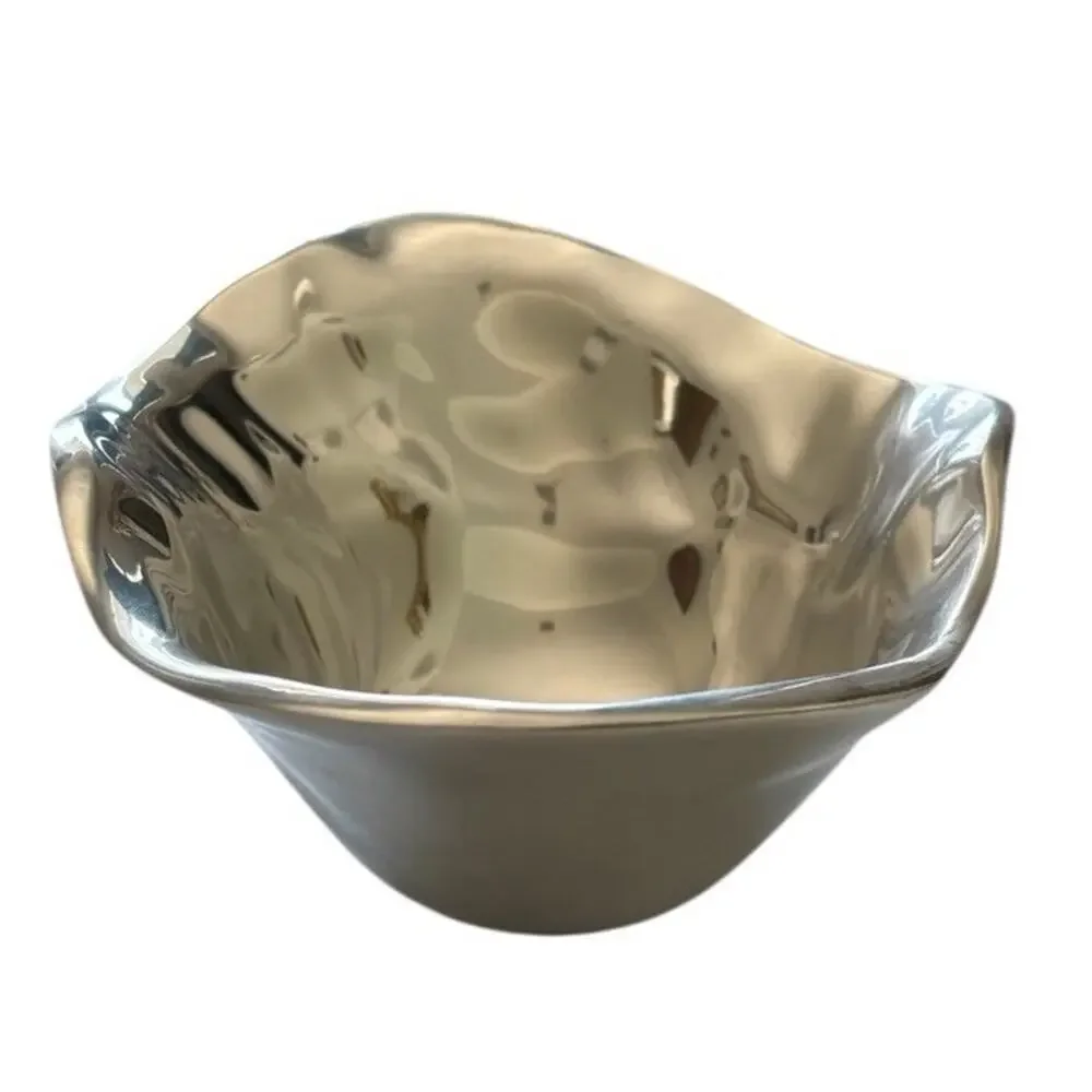 Set Of 2 Pottery Barn Silver Tone “Pasha” Irregular Shaped Bowls 6.5 x5”x2.5”